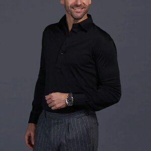 Collars & Co Semi-Spread Collar Long-Sleeve Golf Polo, Black, Small